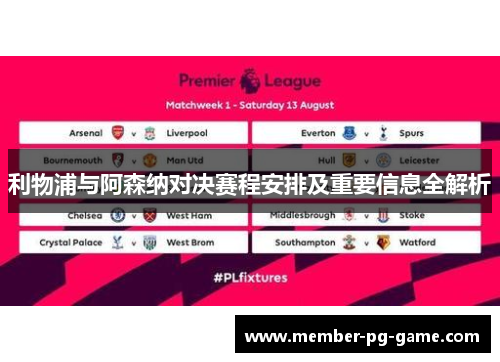 利物浦与阿森纳对决赛程安排及重要信息全解析